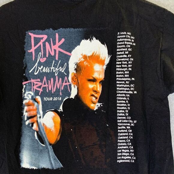 Pink Mens Size Small Trauma Tour Graphic Tee T Shirt Black Short Sleeves - Picture 6 of 7
